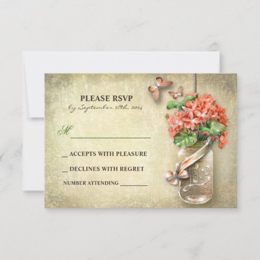 metselaar pot & koraal bloemen RSVP kaarten (Voorkant)