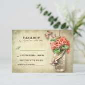 metselaar pot & koraal bloemen RSVP kaarten Kaartje (Staand voorkant)