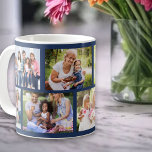 Metselrooster Deep Blue 8 Fotocollage Koffiemok<br><div class="desc">Gepersonaliseerde koffie mok met een trendy gemetselde grid stijl fotocollage van uw eigen foto's. Het ontwerp heeft een achtergrondkleur van diepblauw, die u desgewenst kunt bewerken. (Klik op "Verder aanpassen" of stuur me een bericht voor hulp). De fotosjabloon is ingesteld voor u om 8 van uw familie-afbeeldingen te uploaden die...</div>