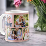 Metselrooster Zacht Roze 8 Fotocollage Koffiemok<br><div class="desc">Gepersonaliseerde koffie mok met een trendy gemetselde grid stijl fotocollage van uw eigen foto's. Het ontwerp heeft een achtergrondkleur van zacht roze, die u kunt bewerken als u dat wenst. (Klik op "Verder aanpassen" of stuur me een bericht voor hulp). De fotosjabloon is ingesteld voor u om 8 van uw...</div>