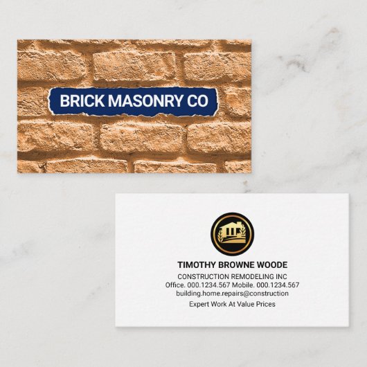 Metselwerk van baksteen visitekaartje (Voorkant / Achterkant)