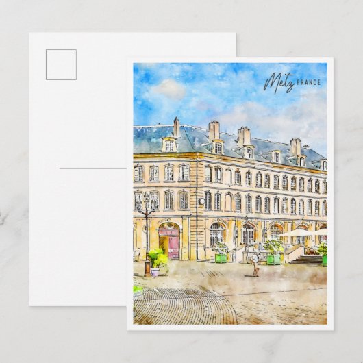 Metz Frankrijk vintage reizen waterverf Briefkaart (Voorkant / Achterkant)