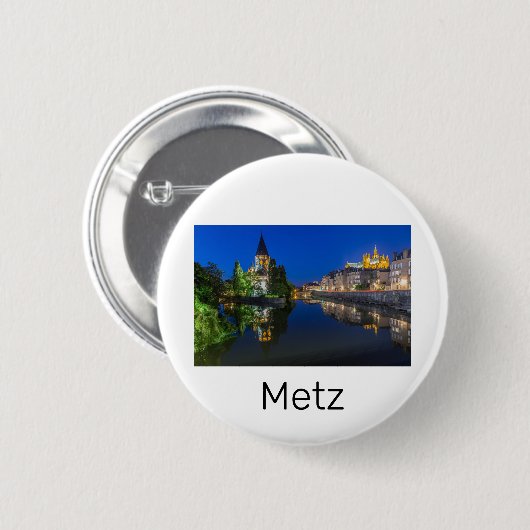 Metz Temple Neuf France Night Moselle Souvenir Ronde Button 5,7 Cm (Voorkant /achterkant)