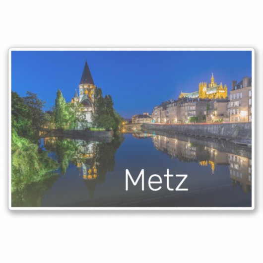Metz Temple Neuf France Night Moselle Souvenir Sticker (Voorkant)