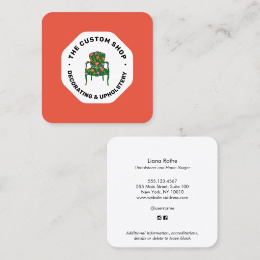 Meubelen Upholstery en huisdecoratie Square Bu Vierkante Visitekaartje (Voorkant / Achterkant)