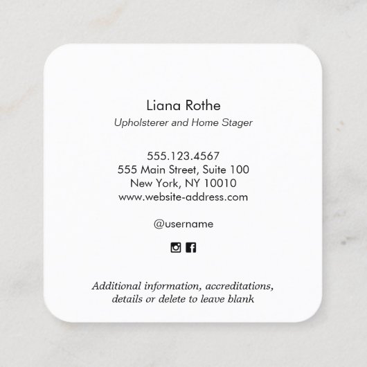 Meubelen Upholstery en huisdecoratie Square Bu Vierkante Visitekaartje (Achterkant)