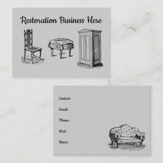 Meubilair Antiek Restauratie Up-Cycle Reparatie Visitekaartje (Voorkant / Achterkant)