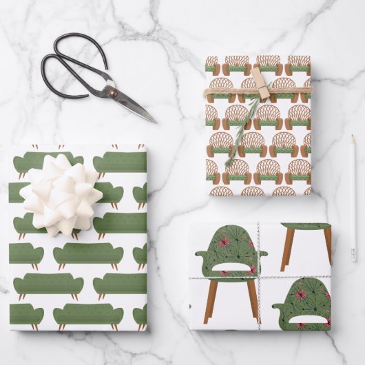 Meubilair uit de middelbare school in groenpapier inpakpapier vel (Voorkant)