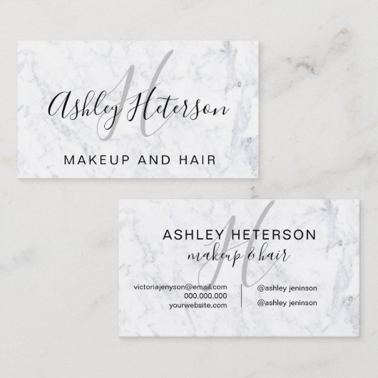 Meup monogram marmer minimalistisch elegant script visitekaartje (Voorkant / Achterkant)