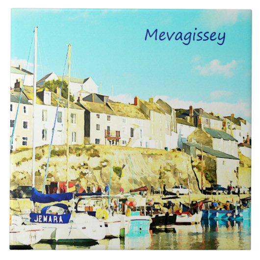 Mevagissey Cornwall England Waterverf Tegeltje (Voorkant)