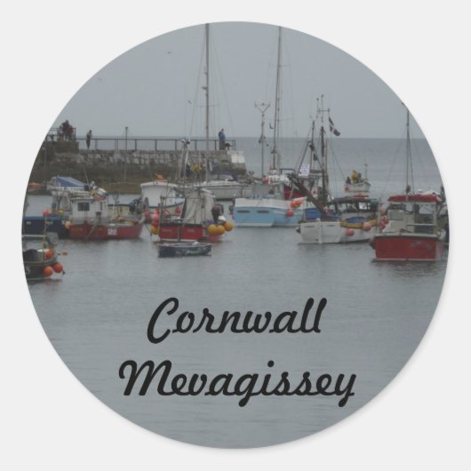 Mevagissey Harbour Ronde Sticker (Voorkant)