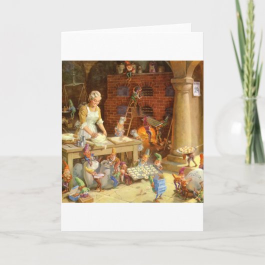 Mevr. Claus Bakes Cookies met de Elf van de Feestdagen Kaart (Voorkant)