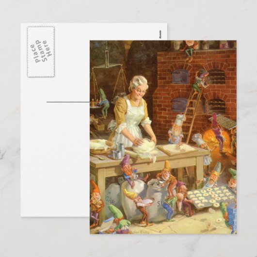 Mevr. Claus Bakes Cookies met de Elf van de Feestdagenkaart (Voorkant / Achterkant)