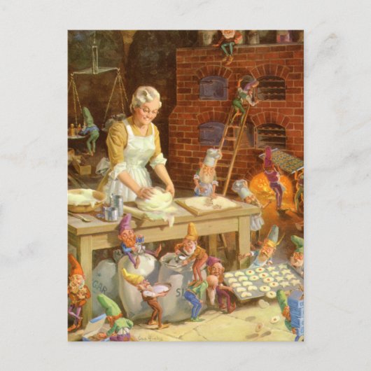 Mevr. Claus Bakes Cookies met de Elf van de Feestdagenkaart (Voorkant)