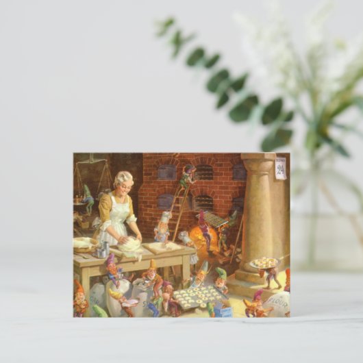Mevr. Claus en de Elf bakken de Koekjes van Feestdagenkaart (Staand voorkant)