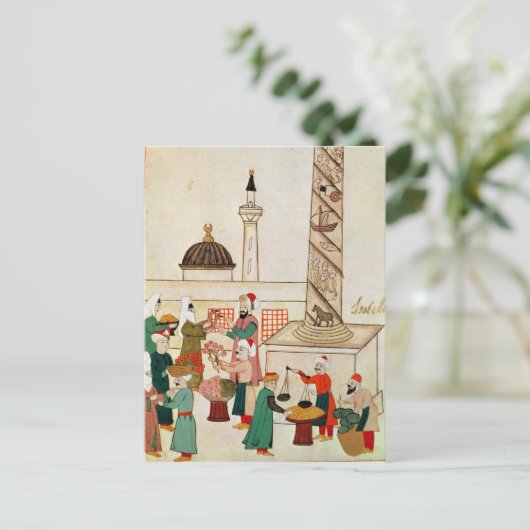 Mevrouw 1671 A Bazaar in Istanbul, c.1580 Briefkaart (Staand voorkant)