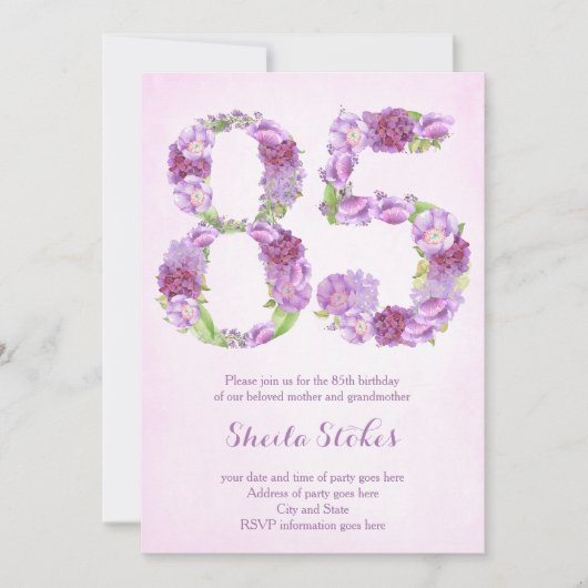 mevrouw 85e verjaardag uitnodigingen lavender nodi (Voorkant)