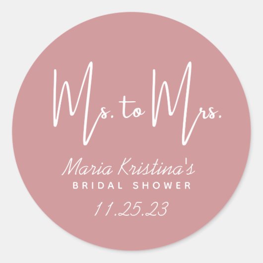 Mevrouw aan mevrouw Vrijgezellenfeest Puce Pink Ca Ronde Sticker (Voorkant)