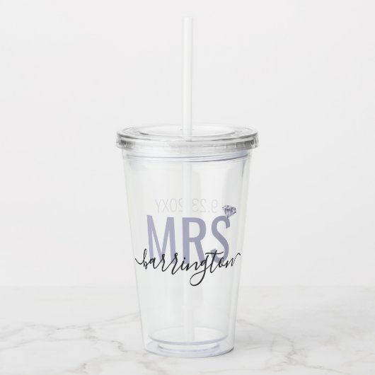 Mevrouw Achternaam Diamond Wedding Date Bride Name Acryl Drinkbeker (Voorkant)