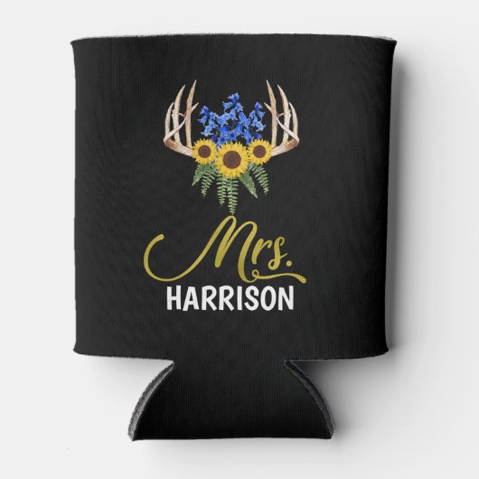 Mevrouw Achternaam Rustic Floral Antlers bruiloft Blikjeskoeler (Voorkant)