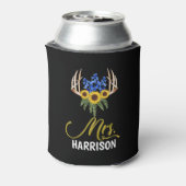 Mevrouw Achternaam Rustic Floral Antlers bruiloft Blikjeskoeler (Blikje Achterkant)