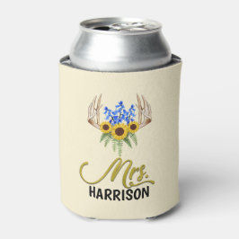 Mevrouw Achternaam Rustic Floral Antlers bruiloft Blikjeskoeler