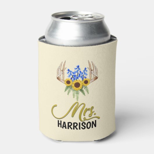 Mevrouw Achternaam Rustic Floral Antlers bruiloft Blikjeskoeler (Blikje Voorkant)