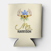 Mevrouw Achternaam Rustic Floral Antlers bruiloft Blikjeskoeler (Voorkant)