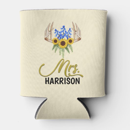 Mevrouw Achternaam Rustic Floral Antlers bruiloft Blikjeskoeler (Voorkant)
