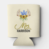 Mevrouw Achternaam Rustic Floral Antlers bruiloft Blikjeskoeler (Achterkant)