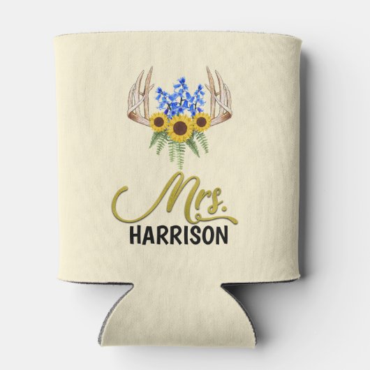 Mevrouw Achternaam Rustic Floral Antlers bruiloft Blikjeskoeler (Achterkant)