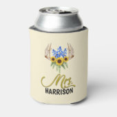 Mevrouw Achternaam Rustic Floral Antlers bruiloft Blikjeskoeler (Blikje Achterkant)