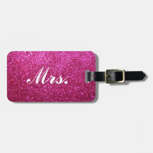 Mevrouw bagagelabel - Hot Pink Faux Glitter