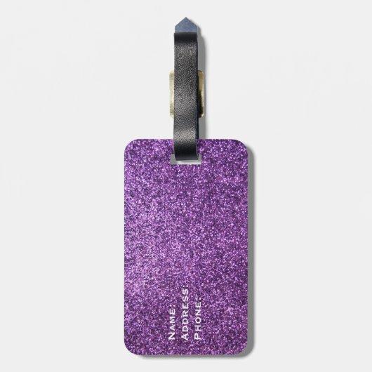 Mevrouw bagagelabel - Paarse Faux Glitter (Achterkant verticaal)