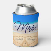 Mevrouw Beach Wedding Hearts in Zand Koelbox Blikjeskoeler (Blikje Voorkant)