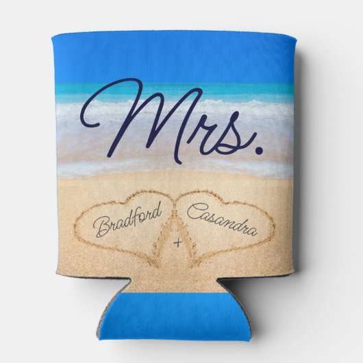 Mevrouw Beach Wedding Hearts in Zand Koelbox Blikjeskoeler (Achterkant)