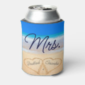 Mevrouw Beach Wedding Hearts in Zand Koelbox Blikjeskoeler (Blikje Achterkant)