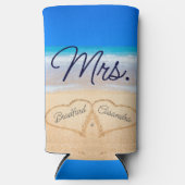 Mevrouw Beach Wedding Hearts in Zand Koelbox Seltzer Blikjeskoeler (Voorkant)