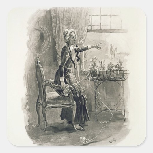 Mevrouw Betsy Trotwood, van 'Charles Dickens: A Go Vierkante Sticker (Voorkant)
