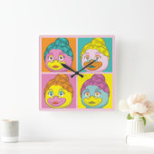 Mevrouw Birdy Pop Art Vierkante Klok (Huis)