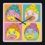 Mevrouw Birdy Pop Art Vierkante Klok<br><div class="desc">Het iconische afbeelding van mevrouw Birdy is te zien in vier elektrische kleurtinten in dit op kunst geïnspireerde ontwerp van de Pop.</div>