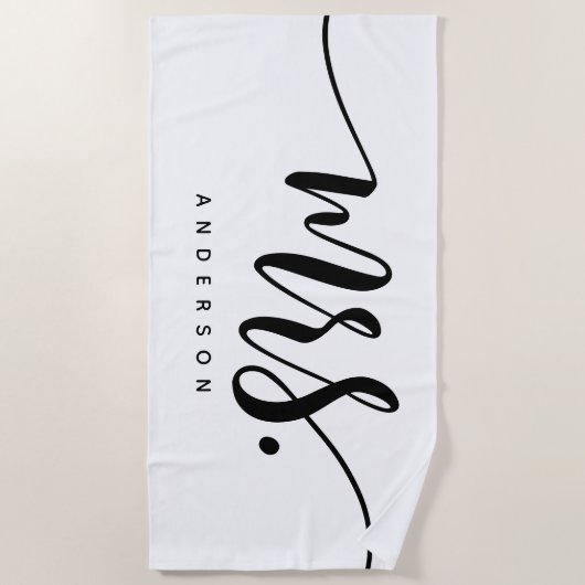 Mevrouw Black and White Pas getrouwd Bride geperso Strandlaken (Voorkant)