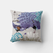 mevrouw Blauwgroen Damask Paarse Peacock Birdcage Kussen (Voorkant)