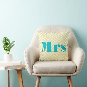 Mevrouw Bleek Yellow Ivory Bright Aqua Zig Zag Kussen