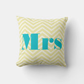 Mevrouw Bleek Yellow Ivory Bright Aqua Zig Zag Kussen (Voorkant)