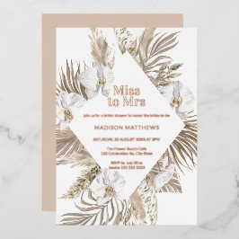 Mevrouw Boho Floral Vrijgezellenfeest Roos Gold F Folie Uitnodiging