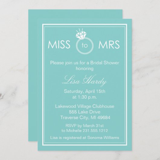 Mevrouw Bridal nodigt u uit voor elke kleur Kaart (Voorkant / Achterkant)