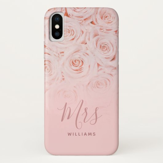Mevrouw Bride Persoonlijke Roze Waterverf Rozen Case-Mate iPhone Case (Achterkant)