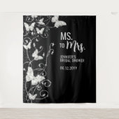 Mevrouw Butterflies Black Vrijgezellenfeest Backdr Wandkleed (Voorkant)