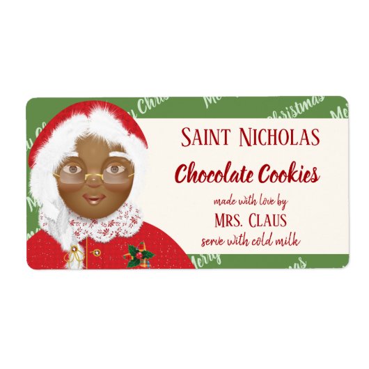 Mevrouw Claus African American Kerstcookie Gift Etiket (Voorkant)